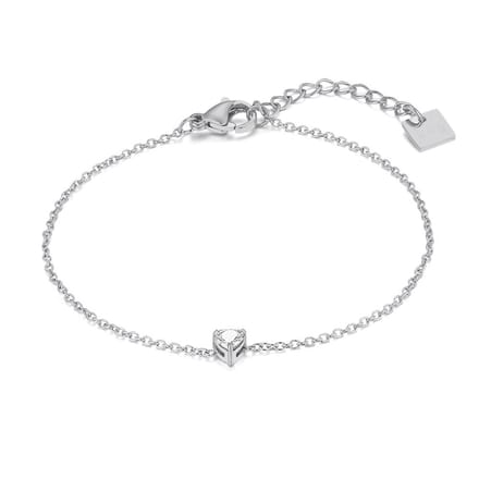 Twice As Nice Armband in edelstaal, witte hartvormige zirkonia steen 15cm+3cm