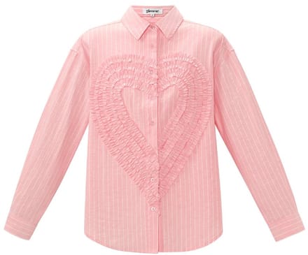 Eelegant Cotton Woven Damesoverhemd met Hartvormig Ruffledetail - Roze - Maat M