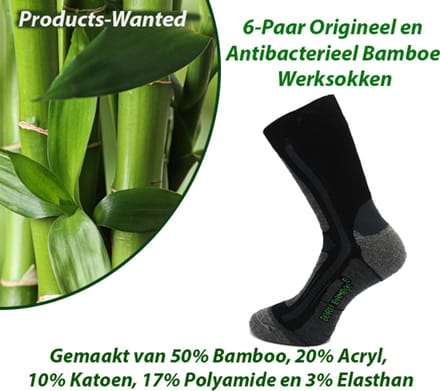 6-Paar Antibacterieel Bamboe Werksokken | Maat 43-45