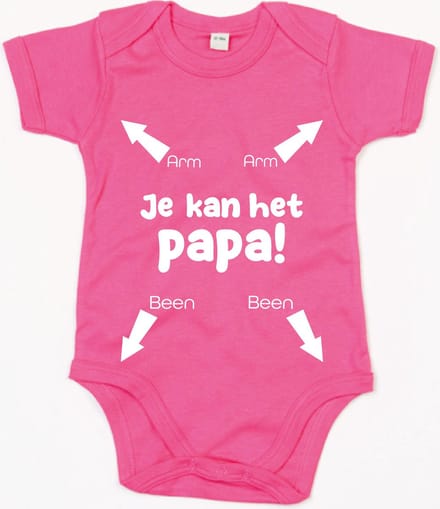 Rompertje Papa Je Kan Het-Fuchsia-0-3 Maanden