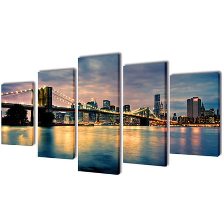 vidaXL - Canvas - muurdruk - set - Brooklyn - Bridge - rivier - uitzicht - 200 - x - 100 - cm