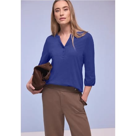 Shirt met 3/4-mouwen, split neck en knopen