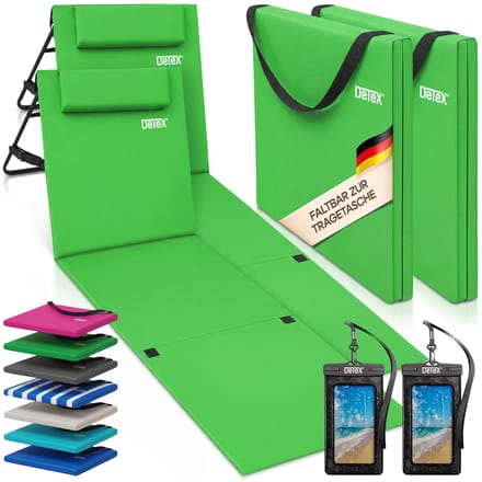 DETEX Set 2x Opvouwbare Strandmat - Rugleuning Kussen Draagriem - Groen