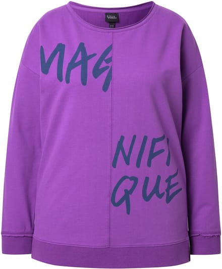 Ulla Popken - Dames - Sweatshirt tekstmotief oversized ronde hals lange mouw - Purper - Maat 46+