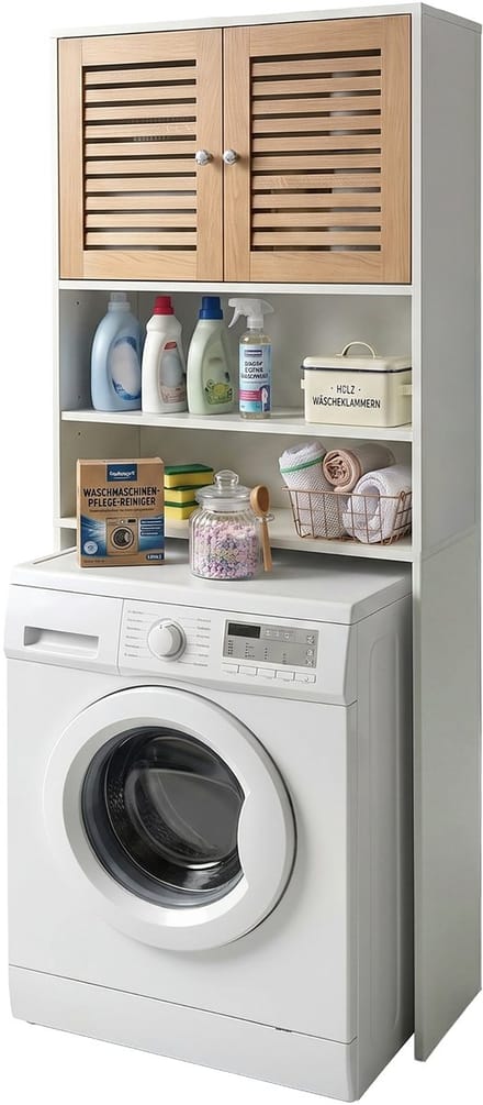 Wasmachine kast - met 2 deuren - 185,5x65x24 cm - wit