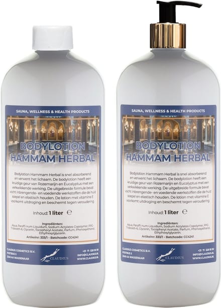 Bodylotion Hammam Herbal 1 Liter - met gouden pomp - set van 2 stuks