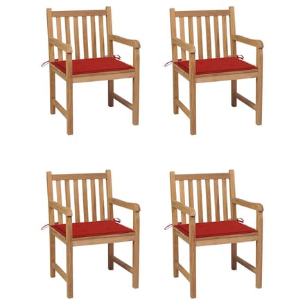 vidaXL - Tuinstoelen - 4 - st - met - rode - kussens - massief - teakhout