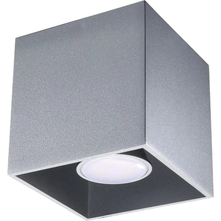 Plafondlamp QUAD 1 kubusvormige opbouwspot - Sollux Lighting - IP20 - Grijs aluminium behuizing - 10 x 10 x 10 cm - 1 x GU10 LED, exclusief lichtbron - Max. 10 W - Moderne plafondlamp voor gang, hal en woonkamer