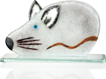 Glassculptuur - Glazen Muis - Glasobject - Sculptuur - Fusing glas Mouse - 14cm