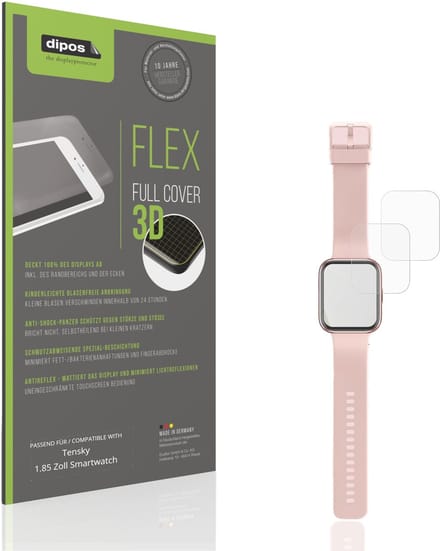 dipos FLEX – 2x Matte Screenprotector geschikt voor Tensky 1.85 Inch Smartwatch | Volledige Schermbescherming | Case-Friendly