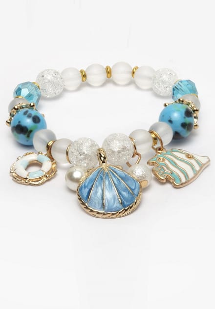 AVANT-GARDE PARIS Boho Shell Seed Bead Bracelet - Blauw - Slap Bracelet - 1 stuk - Goudkleurige sluiting