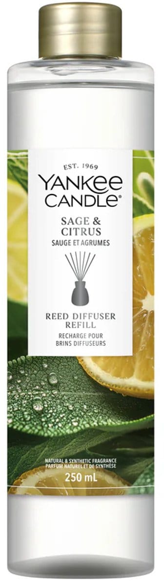 Yankee Candle - Sage & Citrus Navulling voor Geurstokjes 250 ml - 4 maanden extra geur