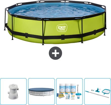 EXIT Rond Lime Frame Zwembad - 360 x 76 cm - Inclusief Pomp Afdekzeil - Onderhoudspakket - Schoonmaakset - Nu extra voordelig