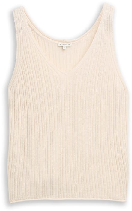 Tom Tailor - Gebreide top met V-hals - Maat L - Dove White