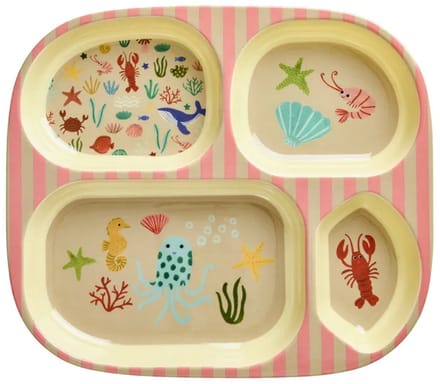 Rice - Melamine Kids 4 Room Plate - Coral Ocean Print