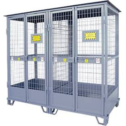 Justrite gasflessenopslag, gegalvaniseerd, afsluitbaar, tot 18/24 gasflessen, B 2100 x H 2300 x D 960 mm, 310 kg, staalgrijs