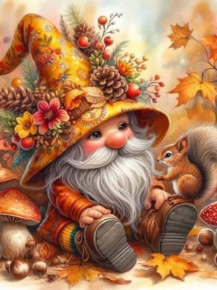Diamond painting Kabouter herfst eekhoorn 30x40cm vierkante steentjes