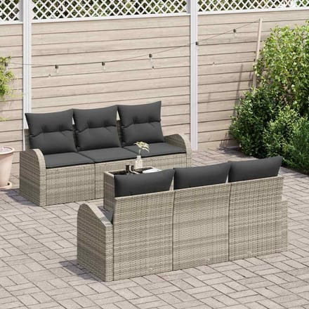 vidaXL - Tuinbank - Set - 7 - st - Lichtgrijs - poly - rattan