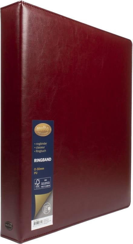 Multo ringband Hannibal - formaat A4 - 23-rings - 30mm ringhoogte - kunstleder - bordeaux