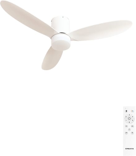 CREATE - 40W stille plafondventilator Ø132 cm - Wit - Met licht - Afstandsbediening - WIND LITE