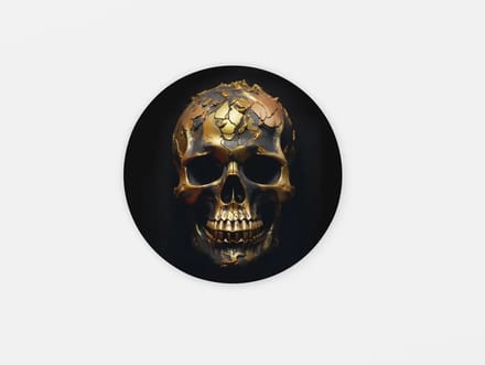 Rond Schilderij - Schedel met goud - Enge muurcirkel print op Dibond - 100 cm