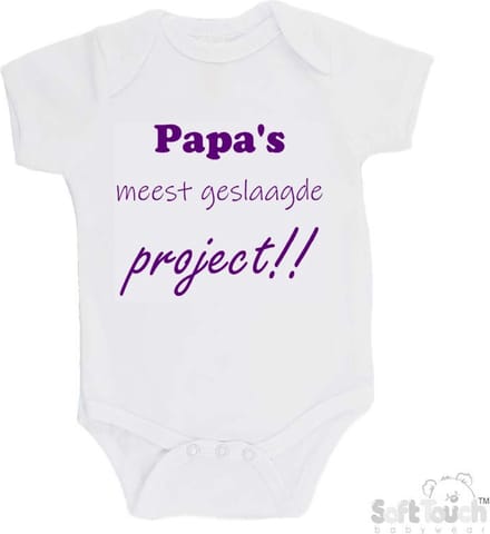 Soft Touch Romper "Papa's meest geslaagde project" Meisjes Katoen Wit/paars Maat 56/62