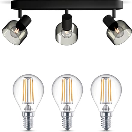 Philips Sleet Opbouwspot (Zwart) - Warmwit Licht - Plafondspot met 3 Lichtpunten - E14 - Niet Dimbaar