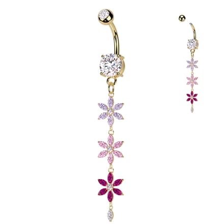 Navelpiercing PVD multikleur bloem hanger - goud - LMPiercings