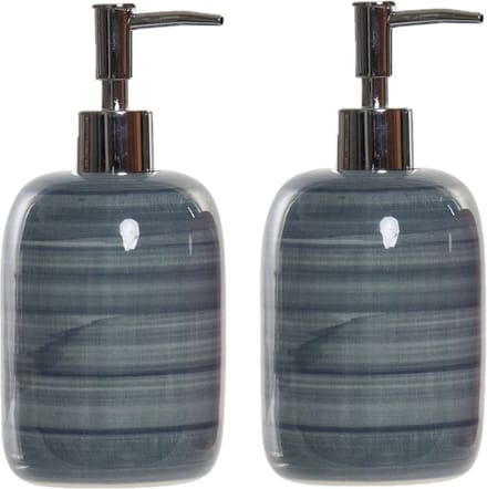 Items - Toiletborstel marmer look polystone blauw 39 cm met zeeppompje 300 ml