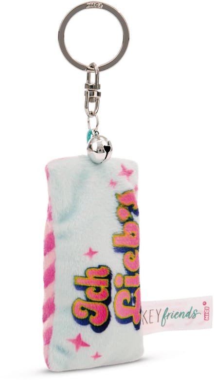 Sleutelhanger mini pluche kussen ik hou ervan 8cm met bel