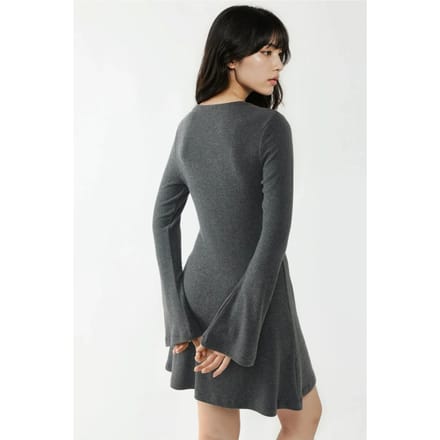 Gestructureerde Boot-Hals Mini Jurk