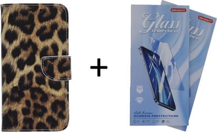 Geschikt voor Apple iPhone 11 Pro - Bookcase Luipaard - portemonee hoesje met 2 stuks Glas Screen protector
