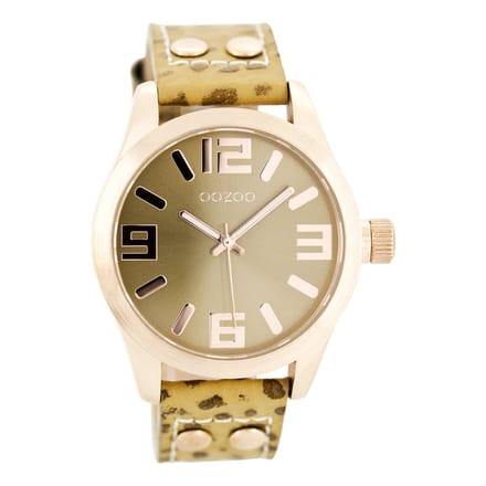 OOZOO Timepieces - Rosé goudkleurige horloge met camel leren band - C8015