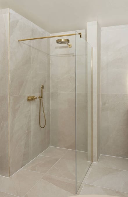 Ben Vivid Douchewand - 120x200 cm - Geborsteld Messing Helder Glas - Inloopdouche