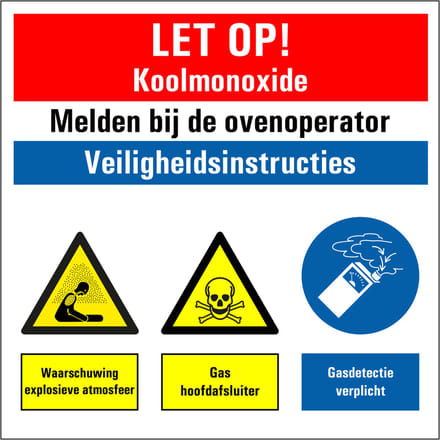 Koolmonoxide melden bij ovenoperator sticker 400 x 400 mm