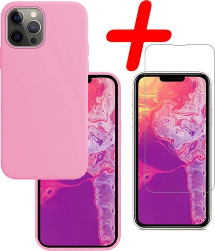 Hoesje Met Screenprotector - Geschikt voor Apple iPhone 13 Pro Max - Sterk & Shockproof - Back Cover - Siliconen Case - Telefoon Hoes - Lichtroze