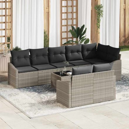vidaXL Bankstel 9 st Lichtgrijs poly rattan