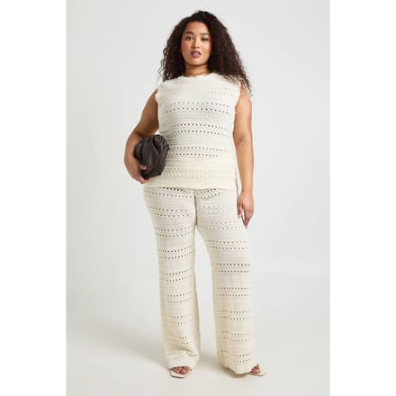 boohoo Dames Plus Gehaakte Gebreide Longline Top En Broek Co-ord | Creme | Maat: 48