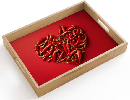 Dienblad hout 40x30 cm - Schootdienblad - Pepers - Rood - Hart - Borrelplank rechthoek - Plateau dienbladen
