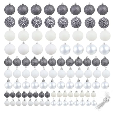 vidaXL - 100-delige - Kerstballenset - 3/4/6 - cm - wit/grijs