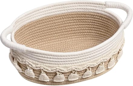 Opbergmand 24 cm wit van katoen met handgrepen