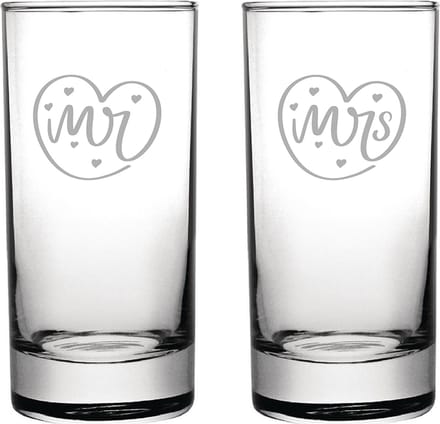 Gegraveerde set longdrinkglazen 28,5cl Mr. In hartje - Mrs. In hartje