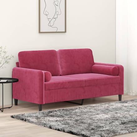 vidaXL - Tweezitsbank - met - sierkussens - 140 - cm - fluweel - wijnrood