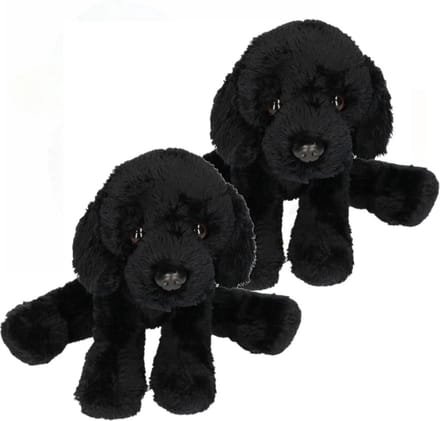 Suki Gifts Labrador knuffel hond - Zwart pluche speelgoed - 2 stuks van 12 cm