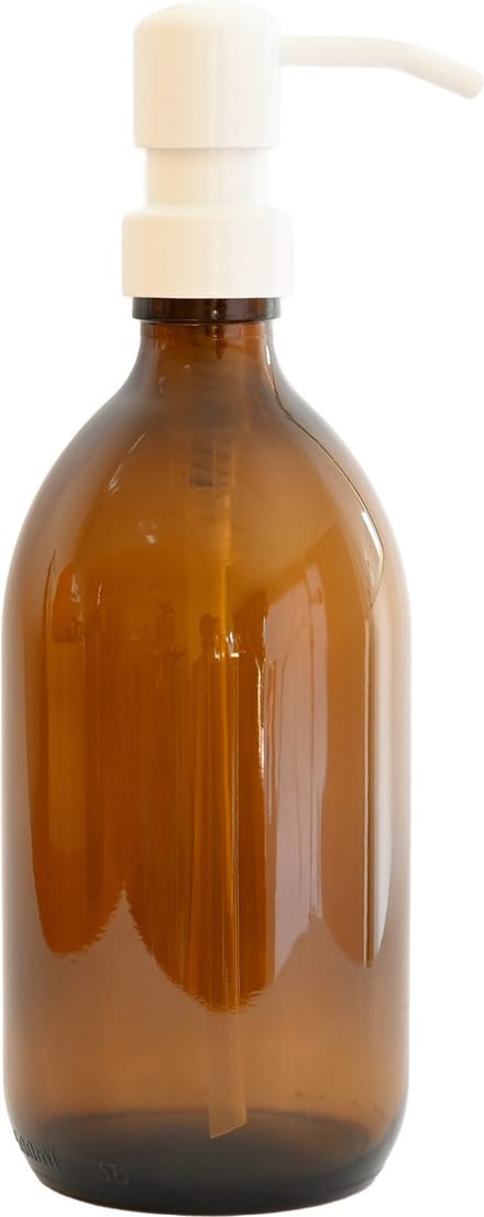 Groeikruid® Zeeppompje | Zeepdispenser | Vrijstaand en Hervulbaar | 500 ml Amber glas | RVS pompkop | Wit