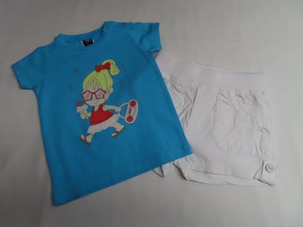 Ensemble - Meisje - Tshirt hard blauw + wit shortje - 18 maand 86