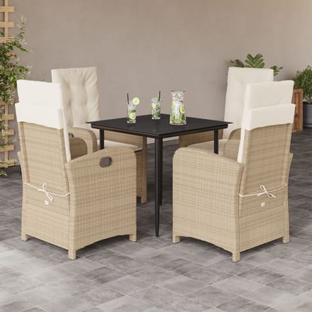 vidaXL - 5-delige - Tuinset - met - kussens - poly - rattan - beige