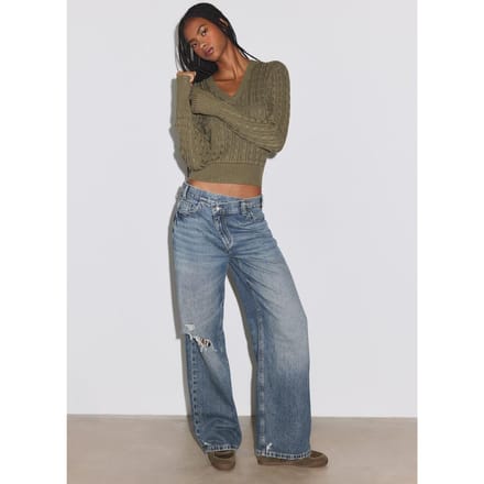 Stradivarius Wide-leg jeans met overslag  MIDDENBLAUWE DENIM WASSING 32