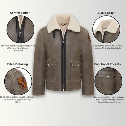Heren Grijs B3 Shearling Bomber Aviatorjack - Akutan