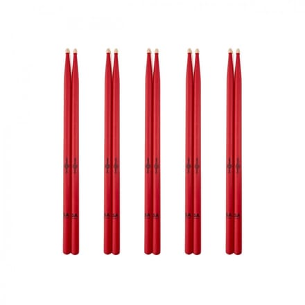 5A Wood Tip Hickory Drumsticks Red, 5 Pack